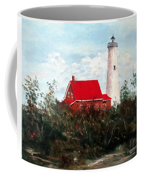 Tawas Lighthouse Coffee Mug featuring the painting Tawas by Lee Piper
