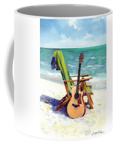 Guitar Paintings Coffee Mug featuring the painting Taylor at the Beach by Andrew King