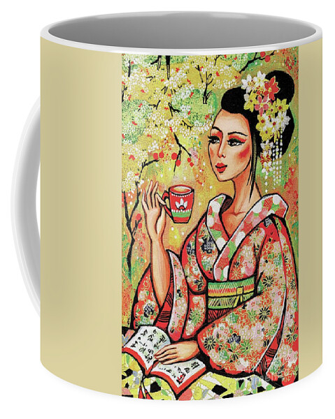 Woman And Tea Coffee Mug featuring the painting Tea in the Garden by Eva Campbell
