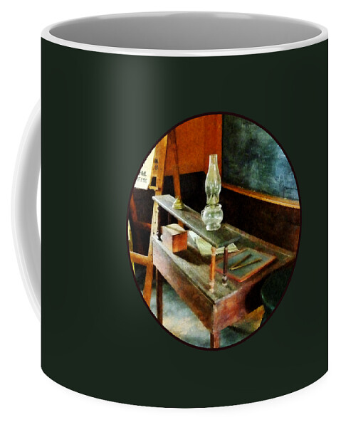 Teacher Coffee Mug featuring the photograph Teacher's Desk With Hurricane Lamp by Susan Savad