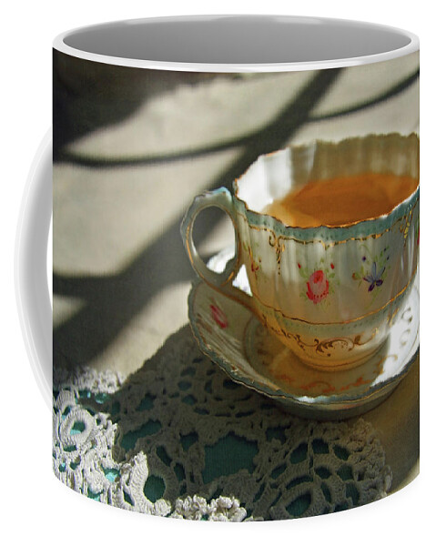 Tea Coffee Mug featuring the photograph Teacup on Lace by Brooke T Ryan