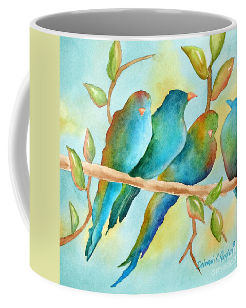 Birds Coffee Mug featuring the painting Teal Tails by Deborah Ronglien