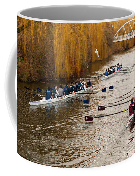 Boat Coffee Mug featuring the photograph Teams of rowers on river Cam by Andrew Michael