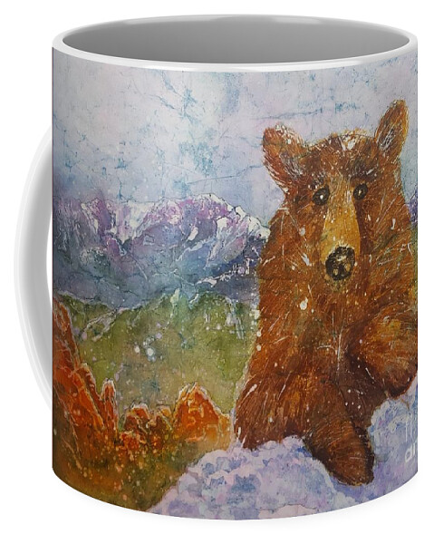 Garden Of The Gods Coffee Mug featuring the painting Teddy wakes up in the most desireable city in the nation by Carol Losinski Naylor