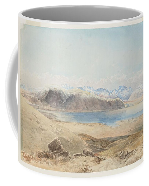 Tekapo Lake. Coffee Mug featuring the painting Tekapo Lake., 1866, by Nicholas Chevalier. by Celestial Images