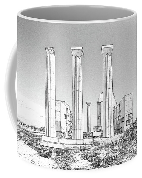 Landscape Coffee Mug featuring the drawing Temple Athena Greece - DWP884128 by Dean Wittle