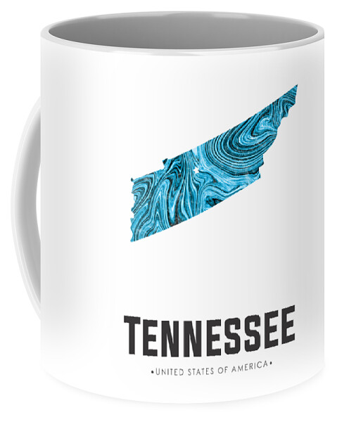 Tennessee Coffee Mug featuring the mixed media Tennessee Map Art Abstract in Blue by Studio Grafiikka