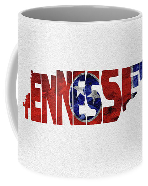 Tennessee Coffee Mug featuring the digital art Tennessee Typographic Map Flag by Inspirowl Design