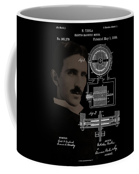 Tesla Electro Magnetic Motor Patent Drawing Coffee Mug featuring the photograph Tesla Electro Magnetic Motor Patent Drawing by Carlos Diaz