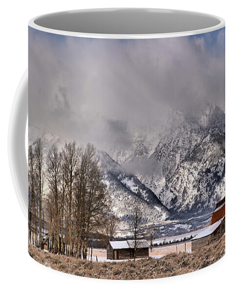 Mormon Row Coffee Mug featuring the photograph Teton Mormon Row Panorama by Adam Jewell