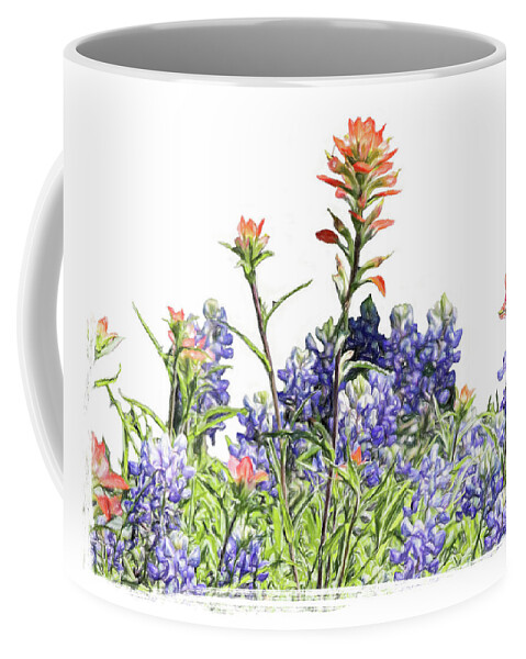 Blue Coffee Mug featuring the photograph Texas Bluebonnets and Red Indian Paintbrushes by David and Carol Kelly