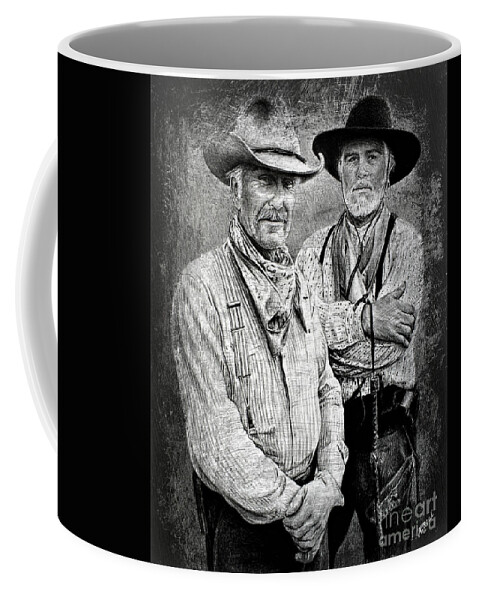 Lonesome Dove Coffee Mug featuring the painting Texas Rangers Gus and Woodrow paint edit by Andrew Read