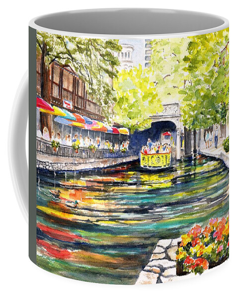 Texas Coffee Mug featuring the painting Texas San Antonio River Walk by Carlin Blahnik CarlinArtWatercolor