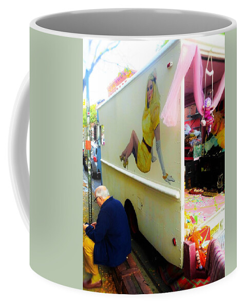 Man Coffee Mug featuring the photograph Texting under her watchful eye by Funkpix Photo Hunter