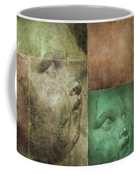 Angel Coffee Mug featuring the mixed media Textured Panel - Cherubs 1 by Patricia Strand