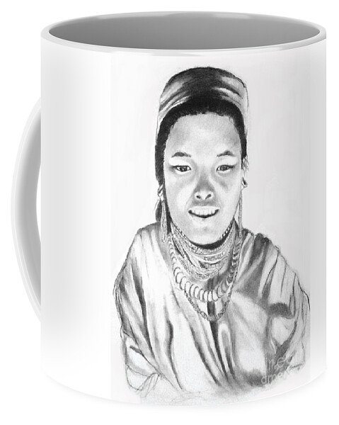 Teenager Coffee Mug featuring the drawing Thai Girl c. 1980 -- Portrait of Asian Girl by Jayne Somogy