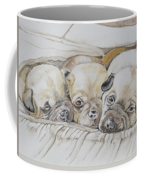 Puppies Coffee Mug featuring the pastel The 3 puppies by Teresa Smith