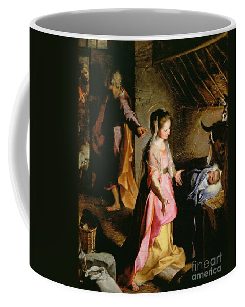 Nativity Coffee Mug featuring the painting The Adoration of the Child by Federico Fiori Barocci or Baroccio