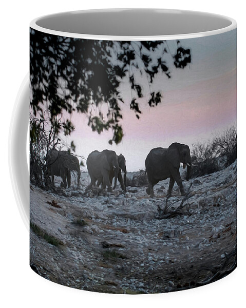 Elephant Coffee Mug featuring the digital art The African Elephants by Ernest Echols