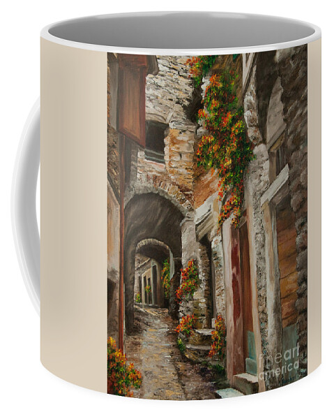 Italy Street Painting Coffee Mug featuring the painting The Alleyway by Charlotte Blanchard