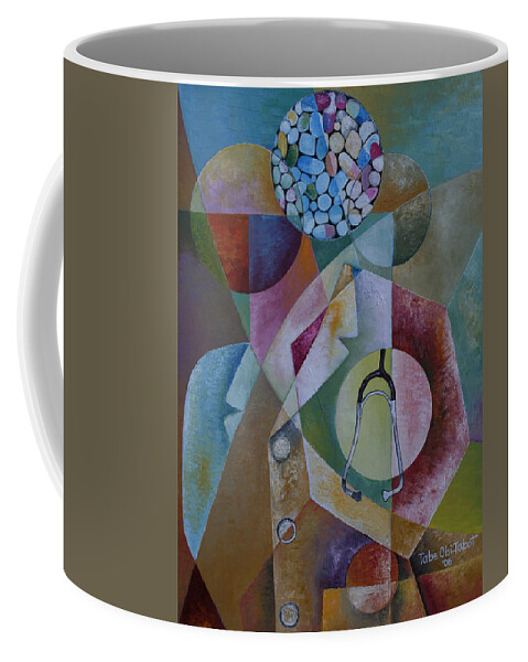 The Art Of Pharmacotherapy Coffee Mug featuring the painting The Art of Pharmacotherapy by Obi-Tabot Tabe