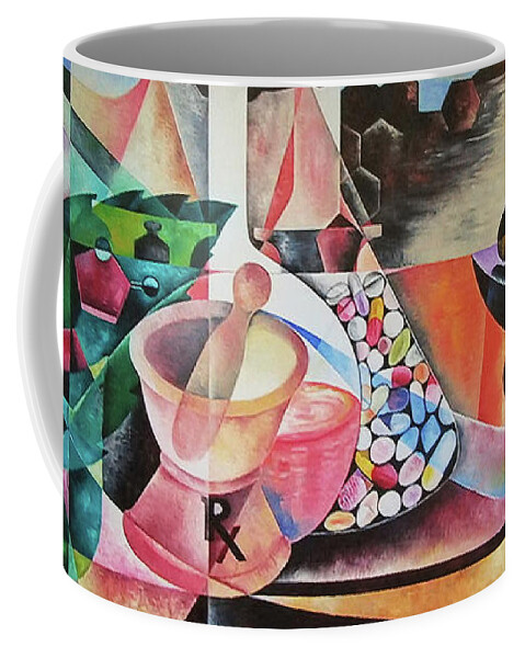 The Art Of Pharmacy Coffee Mug featuring the painting The Art of Pharmacy by Obi-Tabot Tabe