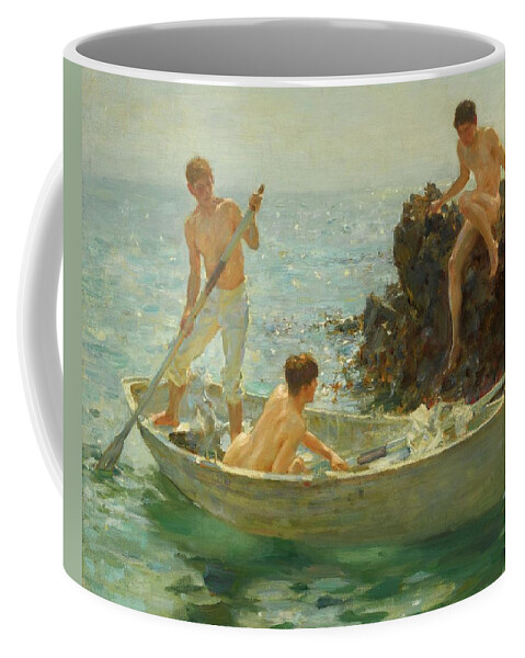 Bathing Coffee Mug featuring the painting The Bathing Cove by Henry Scott Tuke