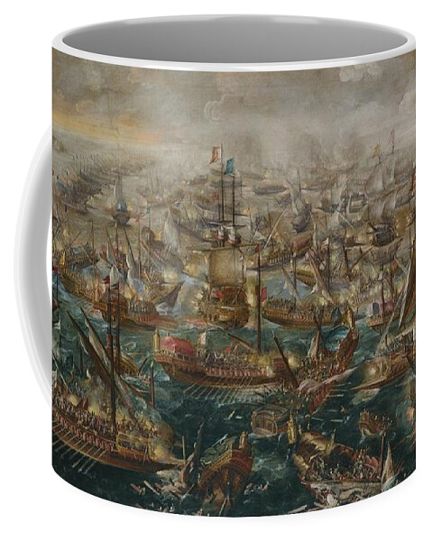 The Battle Of Lepanto Andries Van Eertvelt. Sea Coffee Mug featuring the painting The Battle Of Lepanto Andries by MotionAge Designs