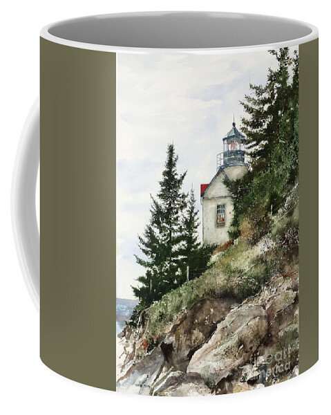 The Bass Harbor Lighthouse On The Coast Of Maine In The Summer Coffee Mug featuring the painting The Beacon by Monte Toon