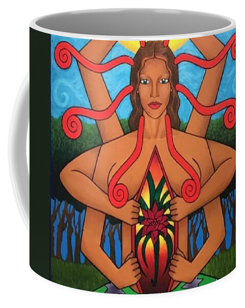 Meditation Tabletop Colorful Meaning Life Beauty Bright Coffee Mug featuring the painting The beginning by Bryon Stewart