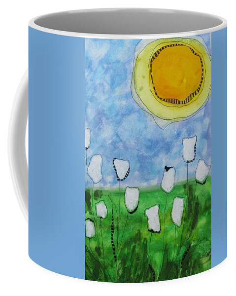 Abstract Coffee Mug featuring the painting The Big Sun by Louise Adams