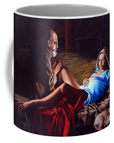 Virgin Mary Coffee Mug featuring the painting The Birth by Vic Ritchey