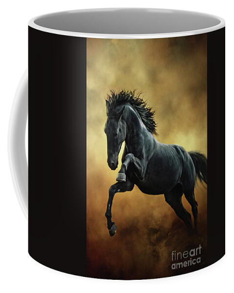 Horse Coffee Mug featuring the photograph The Black Stallion in Dust II by Dimitar Hristov