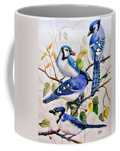 Bluejays Coffee Mug featuring the drawing The Blues by Marilyn Smith