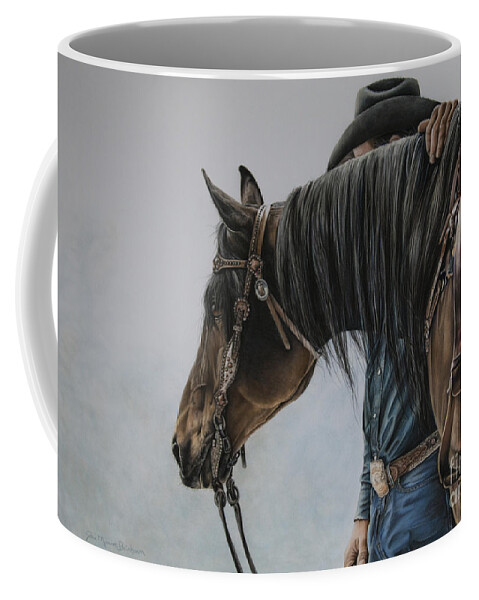 Cowboy Coffee Mug featuring the pastel The Bond by Joni Beinborn
