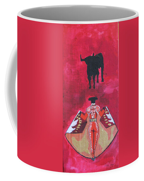 Spanish Art Coffee Mug featuring the painting The Bull Fight NO.1 by Patricia Arroyo