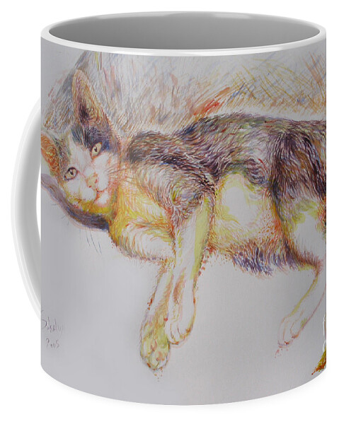 Acrylic Coffee Mug featuring the painting The marginal cat by Sukalya Chearanantana