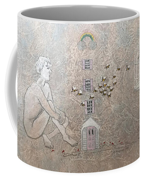 Anxiety Coffee Mug featuring the painting The Caged Cupid by Leah Tomaino