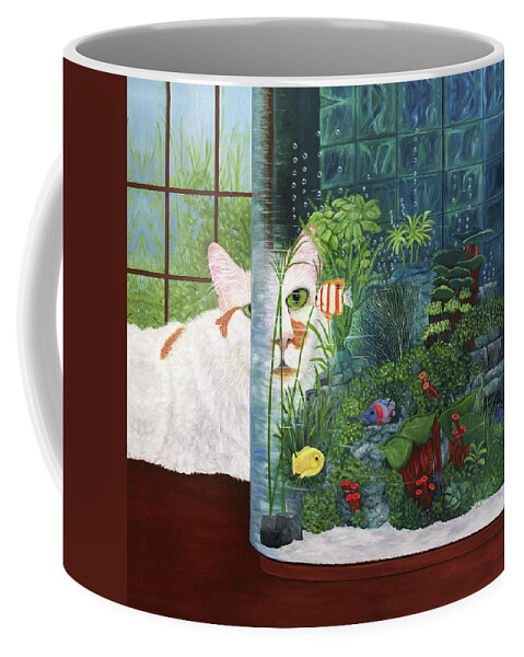 Karen Zuk Rosenblatt Coffee Mug featuring the painting The Cat Aquatic by Karen Zuk Rosenblatt