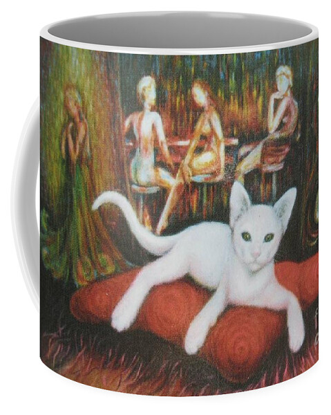 Cat Coffee Mug featuring the painting The CAT by Sukalya Chearanantana
