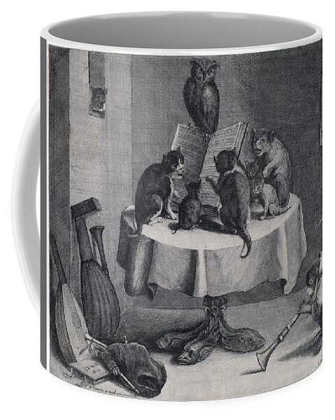 Coryn Boel After David Teniers The Younger Coffee Mug featuring the drawing The Cat's Concert by Coryn Boel after David Teniers the Younger