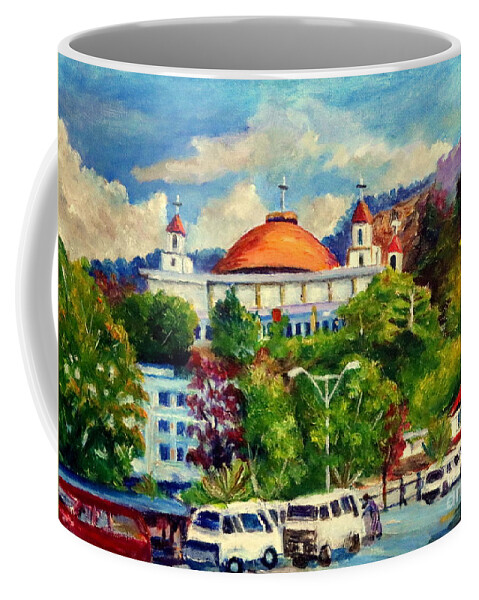 City Coffee Mug featuring the painting The Church and Central Taxi Terminal. by Jason Sentuf