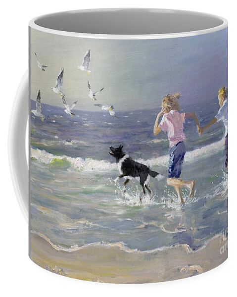 Seaside; Children Coffee Mug featuring the painting The Chase by William Ireland