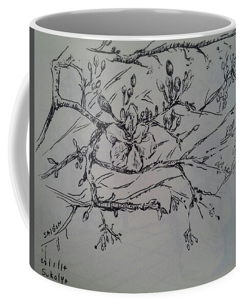 New Year Coffee Mug featuring the drawing The chinese new year flowers by Sukalya Chearanantana