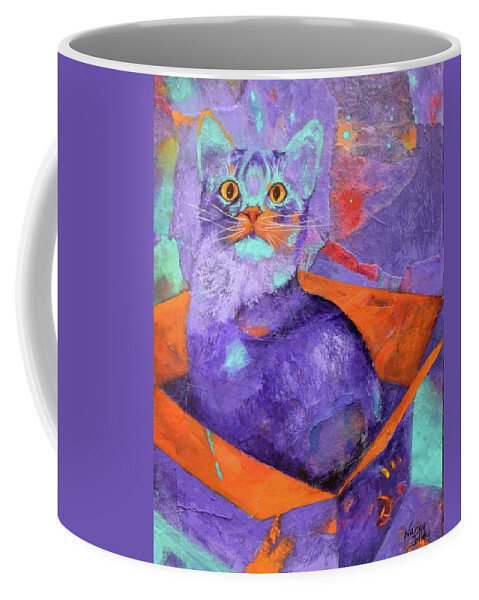 Cat Coffee Mug featuring the painting Cat in a Box by Nancy Jolley
