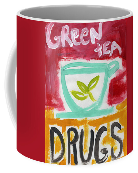 Green Tea Coffee Mug featuring the painting The Common Cure- Abstract Expressionist Art by Linda Woods
