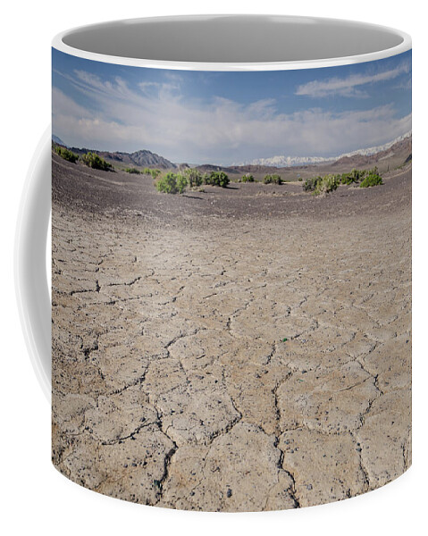Desert Coffee Mug featuring the photograph The Cracked Desert Floor by Margaret Pitcher