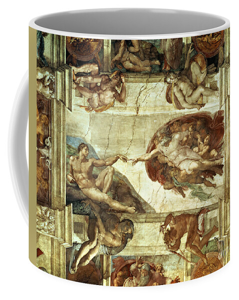 The Creation Of Adam Coffee Mug featuring the painting The Creation of Adam by Michelangelo