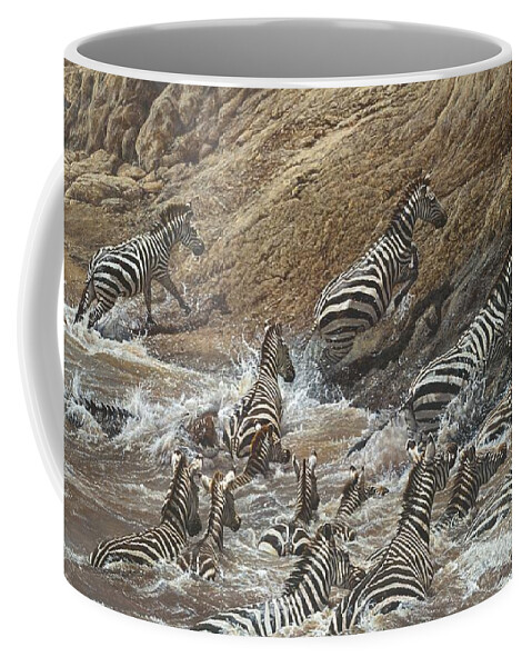 Wildlife Paintings Coffee Mug featuring the painting The Crossing - Zebra Migration by Alan M Hunt