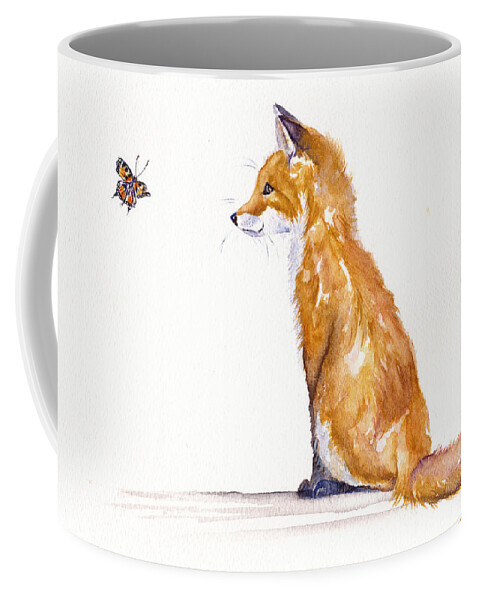 Fox Cub Coffee Mug featuring the painting The Curious Fox Cub by Debra Hall